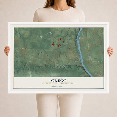 Map of Gregg, Union County, Pennsylvania, 24 x 36 inch print in a white wood frame