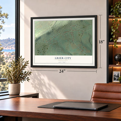 Grier City, Pennsylvania map, 18 x 24 inch print in a black frame in a home office