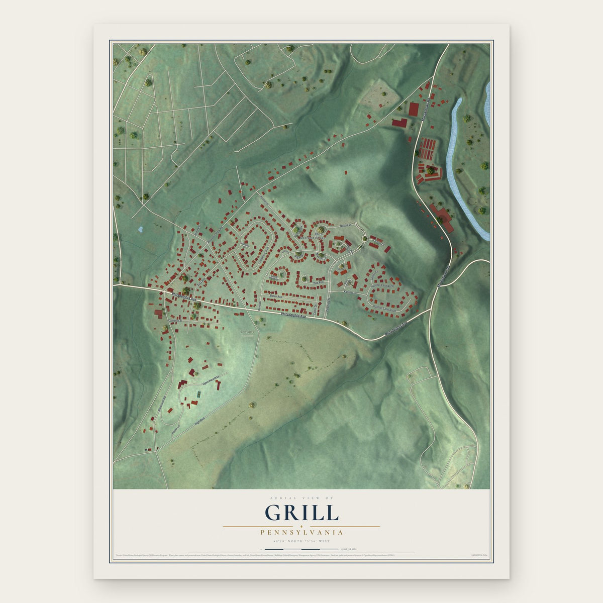 Grill, Pennsylvania map print, the full design