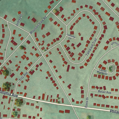 Close-up of the map of Grill, Pennsylvania print showing street and building detail