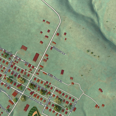 Close-up of the map of Grindstone, Pennsylvania print showing street and building detail