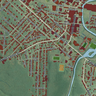 Close-up of the map of Grove City, Pennsylvania print showing street and building detail