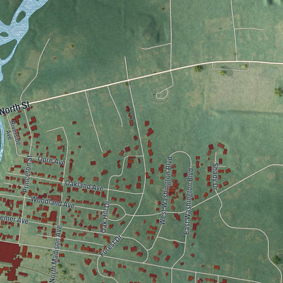 Second close-up of the map of Grove City, Pennsylvania print showing more streets and buildings