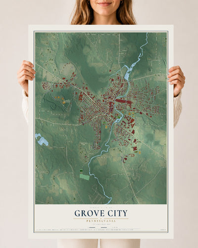 Map of Grove City, Pennsylvania, 24 x 36 inch unframed archival matte print