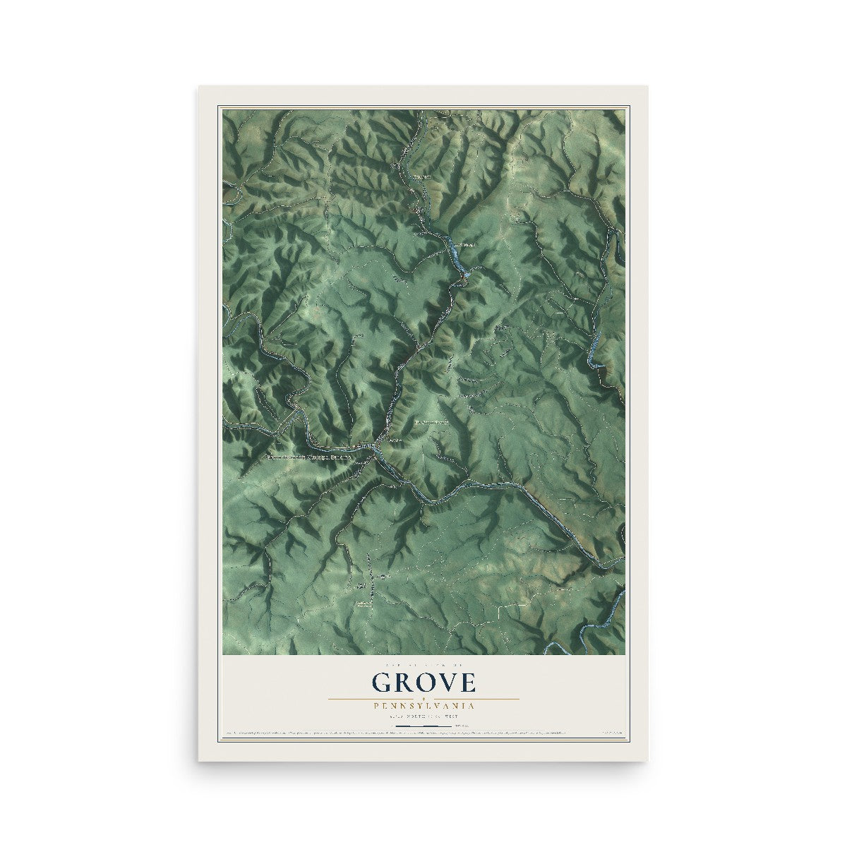 Map of Grove, Pennsylvania, 12 x 18 inch unframed archival matte print