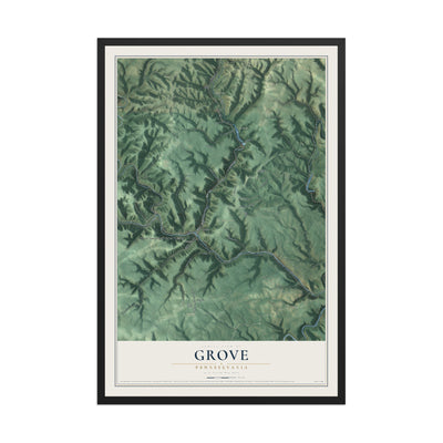 Map of Grove, Pennsylvania, 12 x 18 inch print in a black wood frame