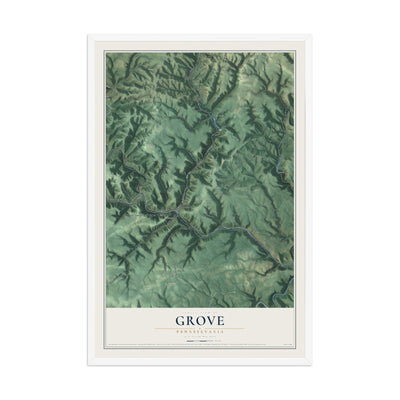Map of Grove, Pennsylvania, 12 x 18 inch print in a white wood frame