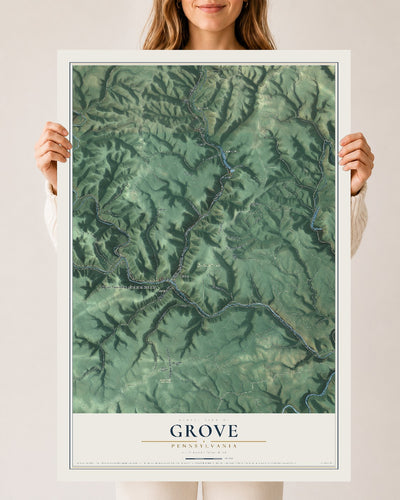 Map of Grove, Pennsylvania, 24 x 36 inch unframed archival matte print