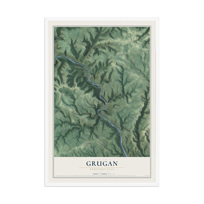 Map of Grugan, Pennsylvania, 12 x 18 inch print in a white wood frame