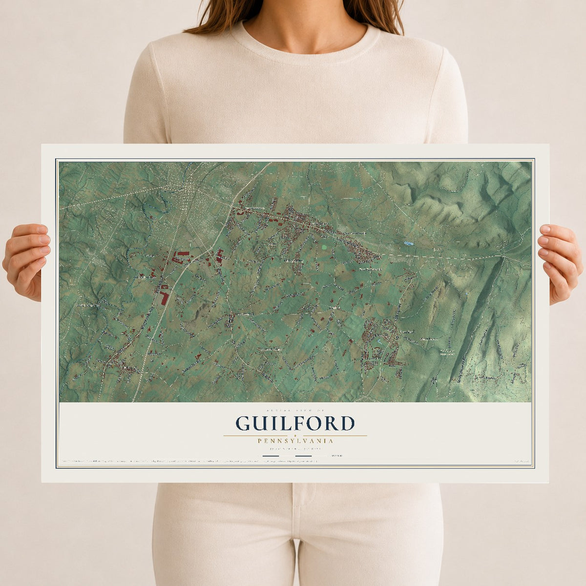 Map of Guilford, Pennsylvania, 12 x 18 inch unframed archival matte print