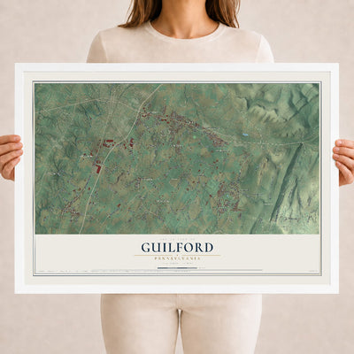 Map of Guilford, Pennsylvania, 18 x 24 inch print in a white wood frame