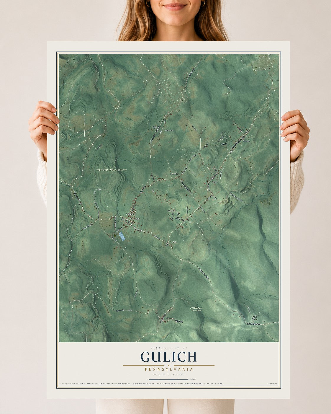 Map of Gulich, Pennsylvania, 24 x 36 inch unframed archival matte print