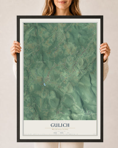 Map of Gulich, Pennsylvania, 24 x 36 inch print in a black wood frame