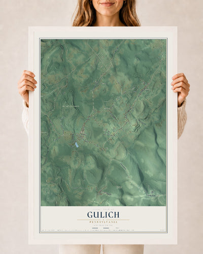 Map of Gulich, Pennsylvania, 24 x 36 inch print in a white wood frame