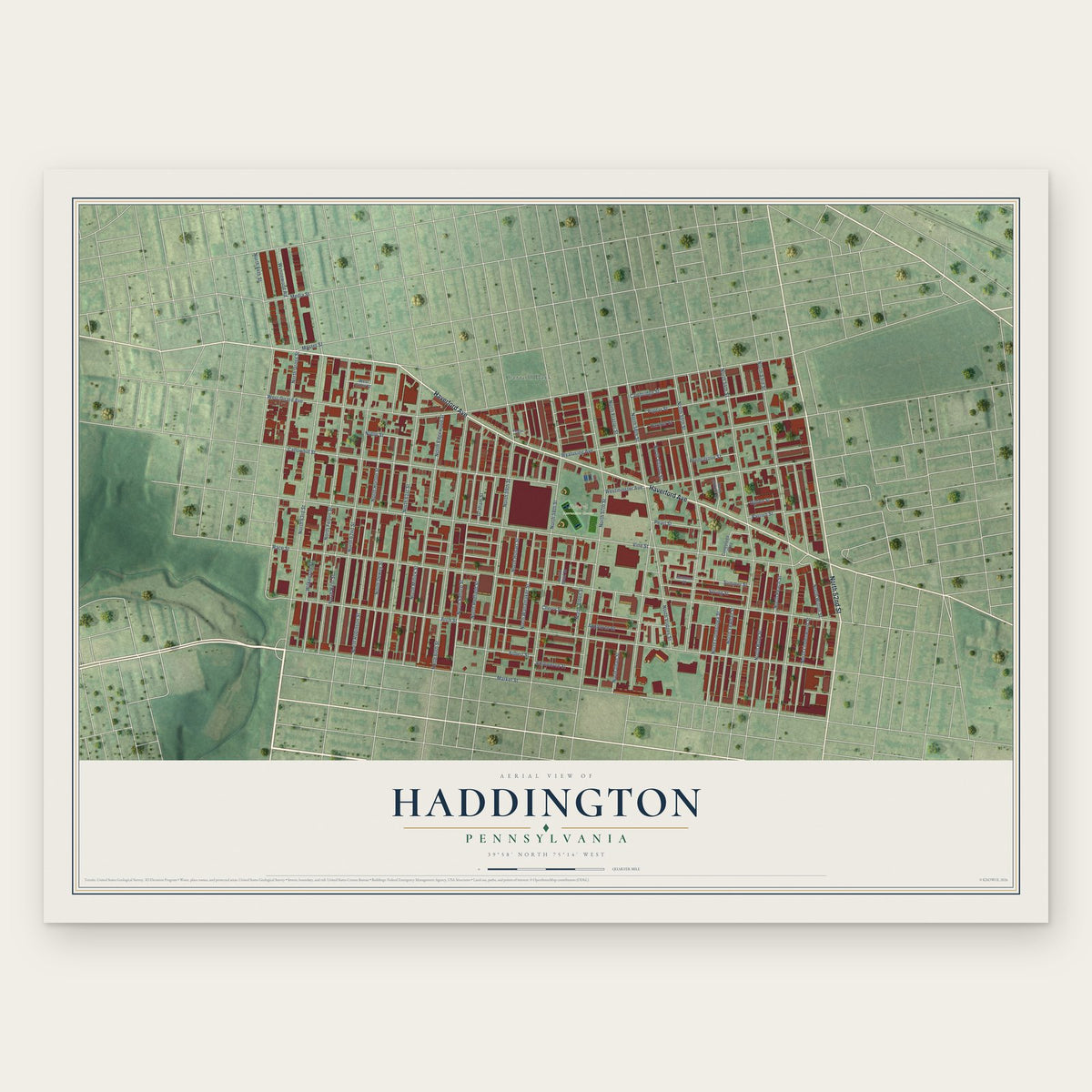 Haddington, Pennsylvania map print, the full design