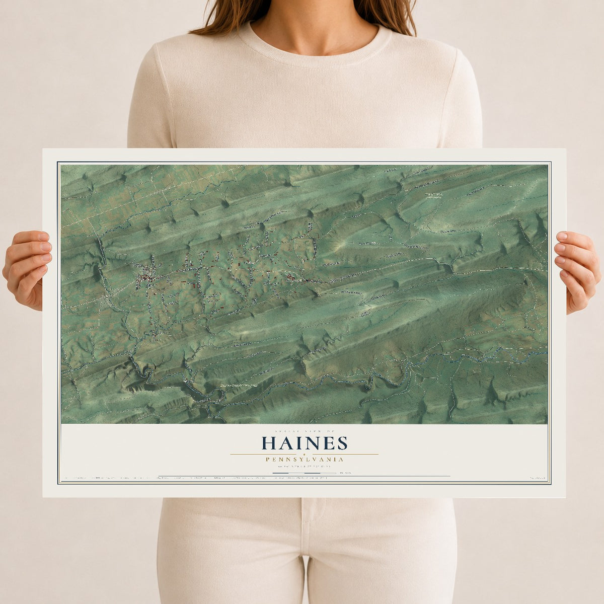 Map of Haines, Pennsylvania, 12 x 18 inch unframed archival matte print