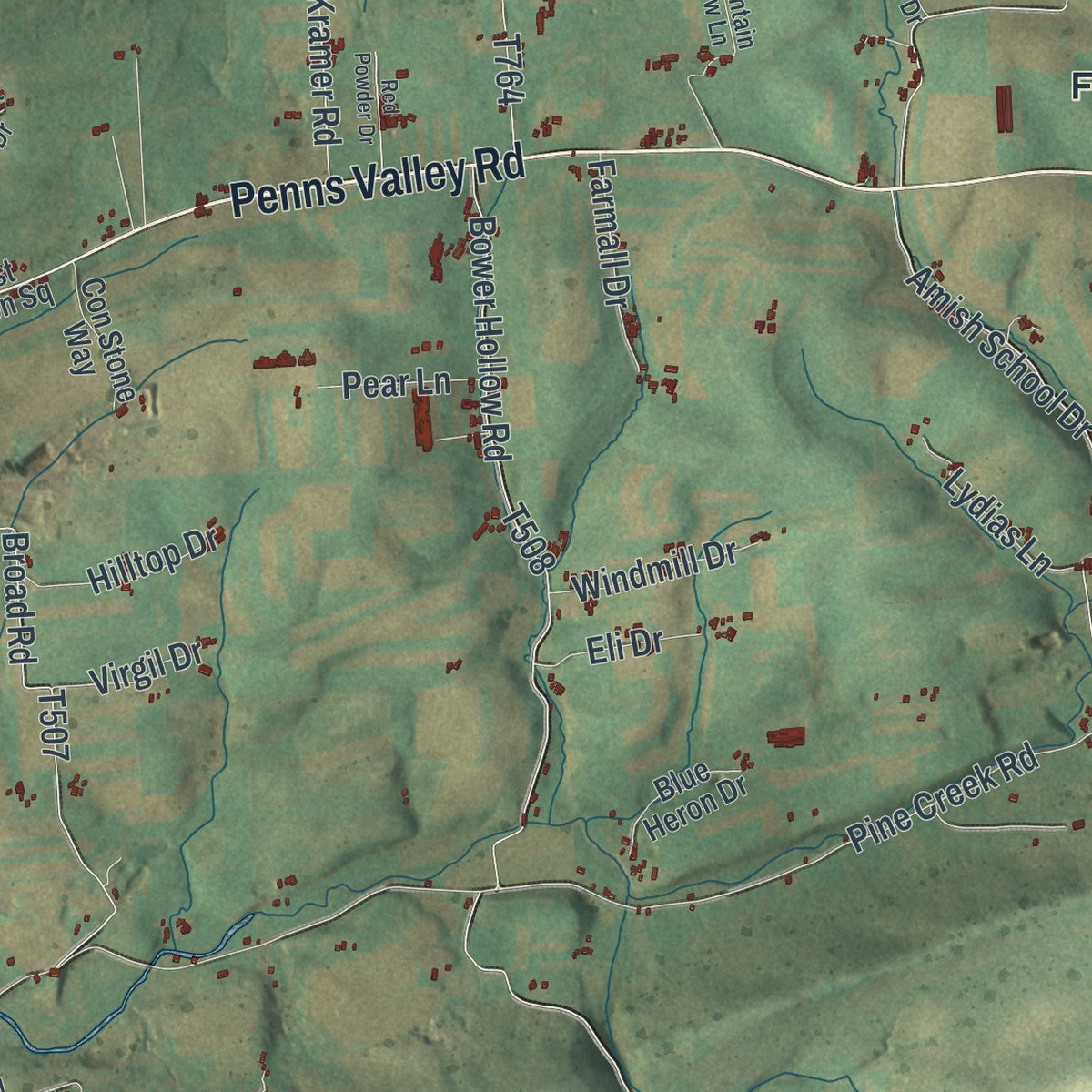 Close-up of the map of Haines, Pennsylvania print showing street and building detail