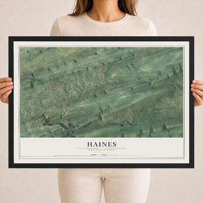 Map of Haines, Pennsylvania, 18 x 24 inch print in a black wood frame