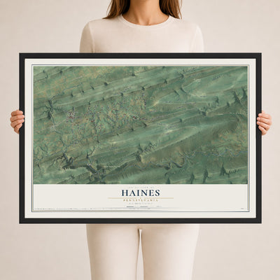 Map of Haines, Pennsylvania, 24 x 36 inch print in a black wood frame