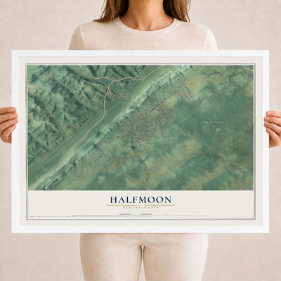 Map of Halfmoon, Pennsylvania, 18 x 24 inch print in a white wood frame