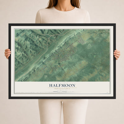 Map of Halfmoon, Pennsylvania, 24 x 36 inch print in a black wood frame