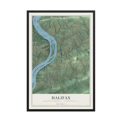 Map of Halifax, Dauphin County, Pennsylvania, 12 x 18 inch print in a black wood frame