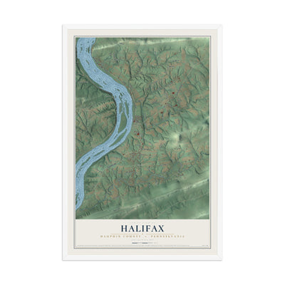 Map of Halifax, Dauphin County, Pennsylvania, 12 x 18 inch print in a white wood frame