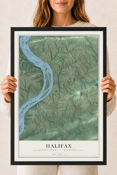 Map of Halifax, Dauphin County, Pennsylvania, 18 x 24 inch print in a black wood frame