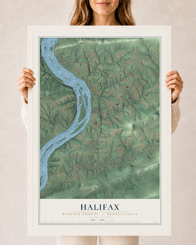 Map of Halifax, Dauphin County, Pennsylvania, 24 x 36 inch print in a white wood frame