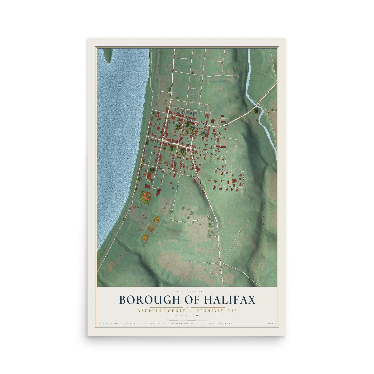 Map of the Borough of Halifax, Dauphin County, Pennsylvania, 12 x 18 inch unframed archival matte print