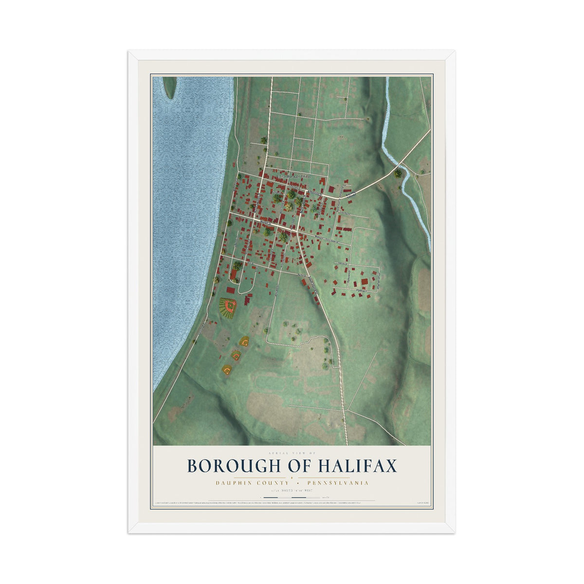 Map of the Borough of Halifax, Dauphin County, Pennsylvania, 12 x 18 inch print in a white wood frame