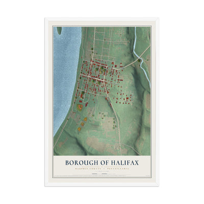 Map of the Borough of Halifax, Dauphin County, Pennsylvania, 12 x 18 inch print in a white wood frame