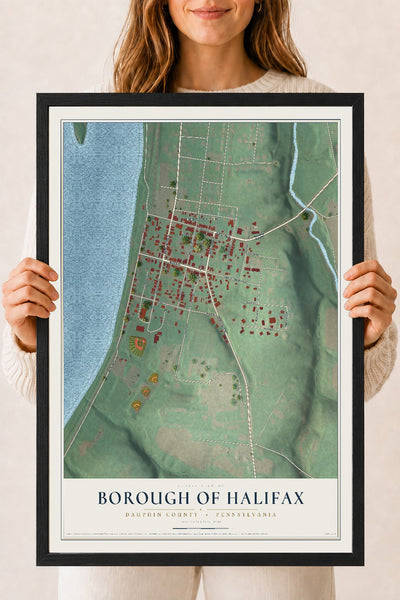 Map of the Borough of Halifax, Dauphin County, Pennsylvania, 18 x 24 inch print in a black wood frame