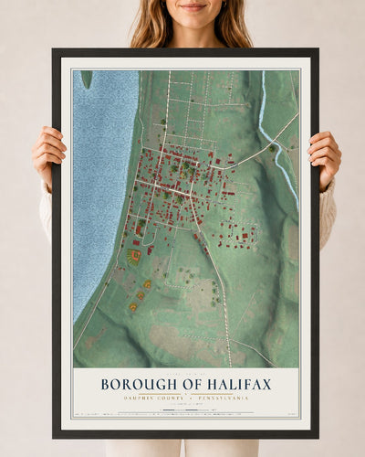 Map of the Borough of Halifax, Dauphin County, Pennsylvania, 24 x 36 inch print in a black wood frame