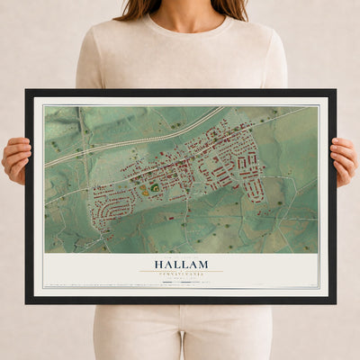 Map of Hallam, Pennsylvania, 12 x 18 inch print in a black wood frame