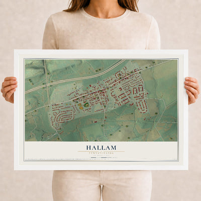 Map of Hallam, Pennsylvania, 12 x 18 inch print in a white wood frame