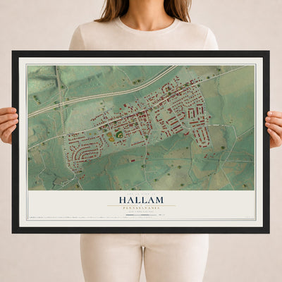 Map of Hallam, Pennsylvania, 18 x 24 inch print in a black wood frame
