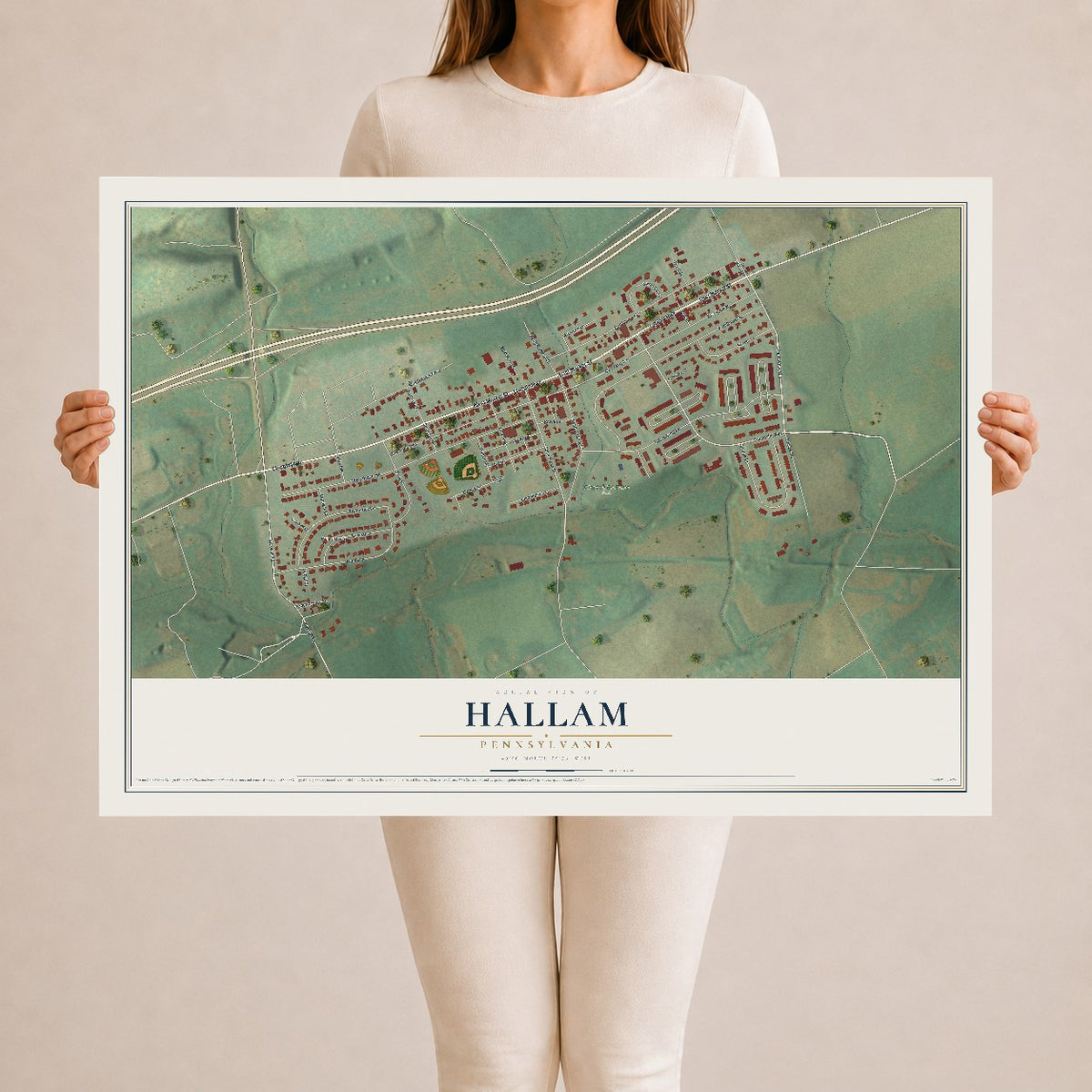 Map of Hallam, Pennsylvania, 24 x 36 inch unframed archival matte print