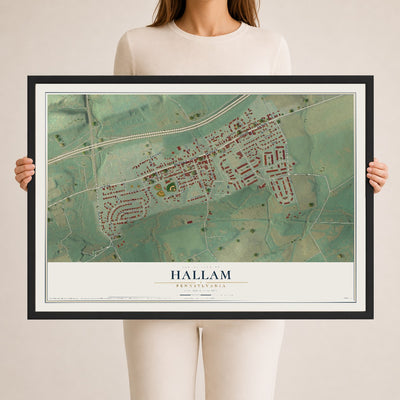 Map of Hallam, Pennsylvania, 24 x 36 inch print in a black wood frame