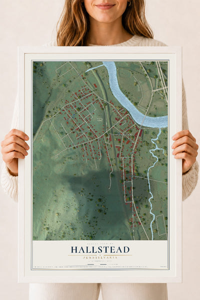 Map of Hallstead, Pennsylvania, 18 x 24 inch print in a white wood frame