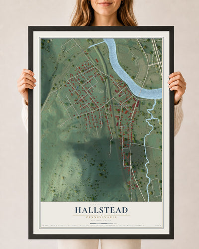 Map of Hallstead, Pennsylvania, 24 x 36 inch print in a black wood frame
