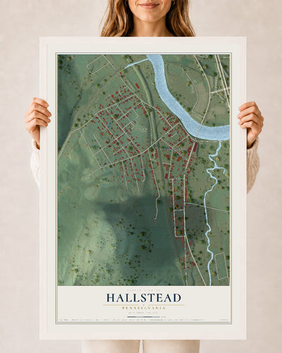 Map of Hallstead, Pennsylvania, 24 x 36 inch print in a white wood frame