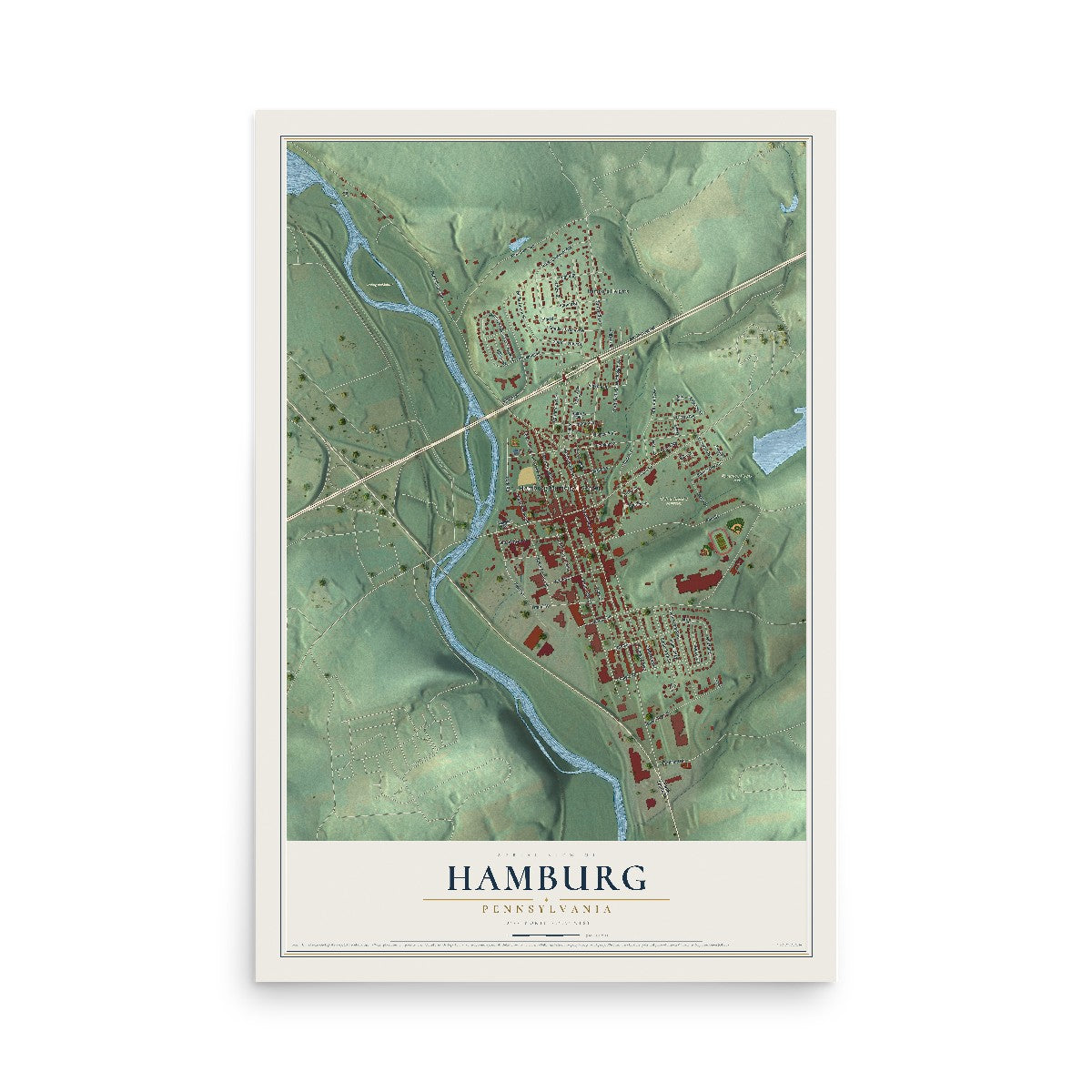 Map of Hamburg, Pennsylvania, 12 x 18 inch unframed archival matte print