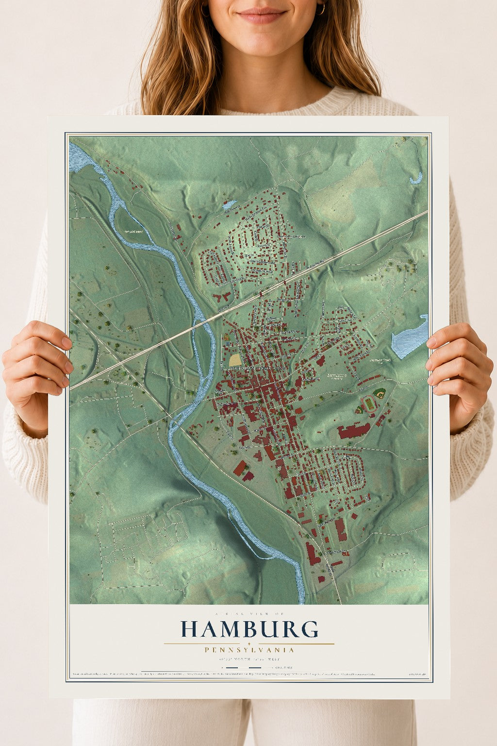 Map of Hamburg, Pennsylvania, 18 x 24 inch unframed archival matte print