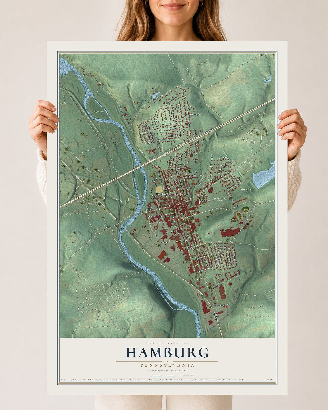 Map of Hamburg, Pennsylvania, 24 x 36 inch unframed archival matte print