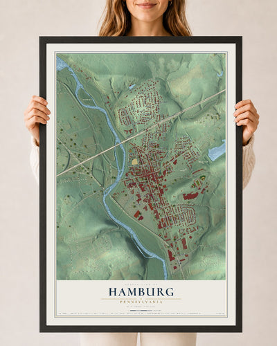 Map of Hamburg, Pennsylvania, 24 x 36 inch print in a black wood frame