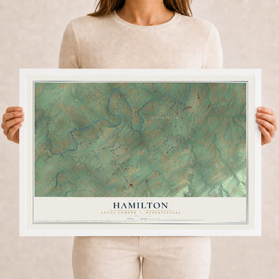 Map of Hamilton, Adams County, Pennsylvania, 12 x 18 inch print in a white wood frame