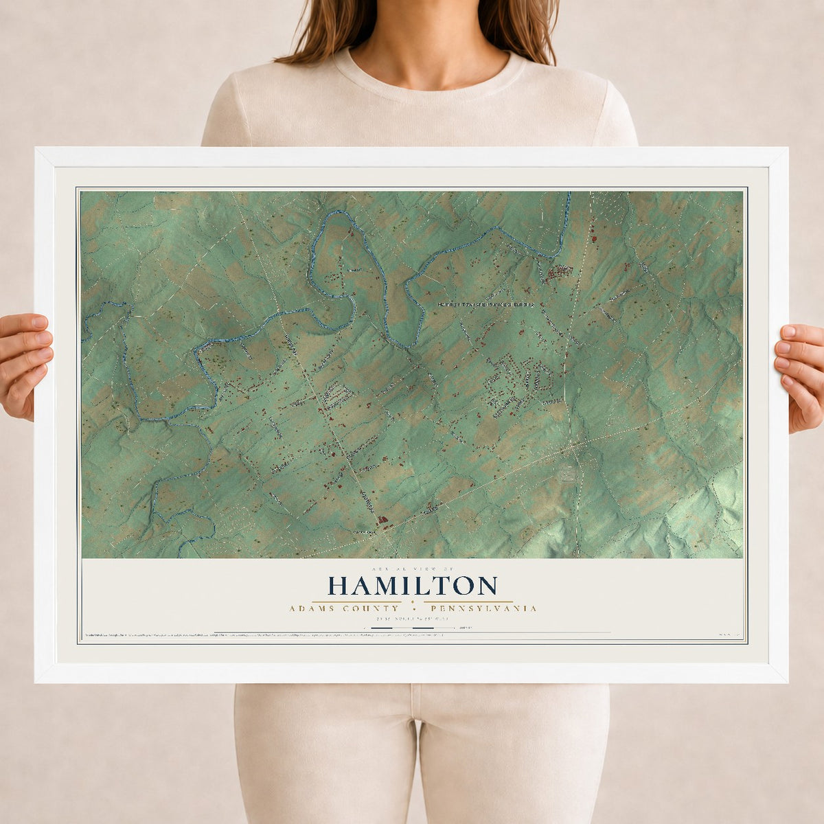 Map of Hamilton, Adams County, Pennsylvania, 18 x 24 inch print in a white wood frame