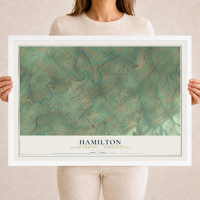 Map of Hamilton, Adams County, Pennsylvania, 18 x 24 inch print in a white wood frame