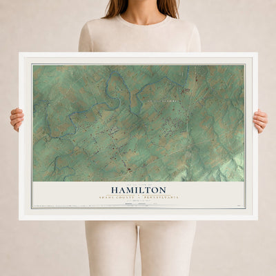 Map of Hamilton, Adams County, Pennsylvania, 24 x 36 inch print in a white wood frame